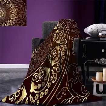 

Mandala Throw Blanket Vintage Ethnic Asian Spiritual Cosmos Pattern with Swirled Floral Leaves Artwork Home Blanket