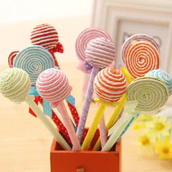 

48pcs/lot plush ball lolly pen ballpoint pen students' prize promotion party gift creative stationery
