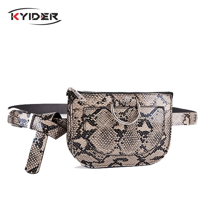 

KYIDER Women Waist Pack Serpentine Fanny Pack Pu Leather chest Bag Female Fashion Snake Skin Belt Bag High quality Purse