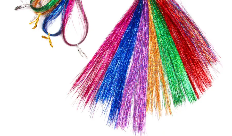 3" 100 прядей Красочные Длинные украшения Bling Радуга шелк наращивание волос ослепляет сверкающая блестящая мишура синий розовый фиолетовый зеленый