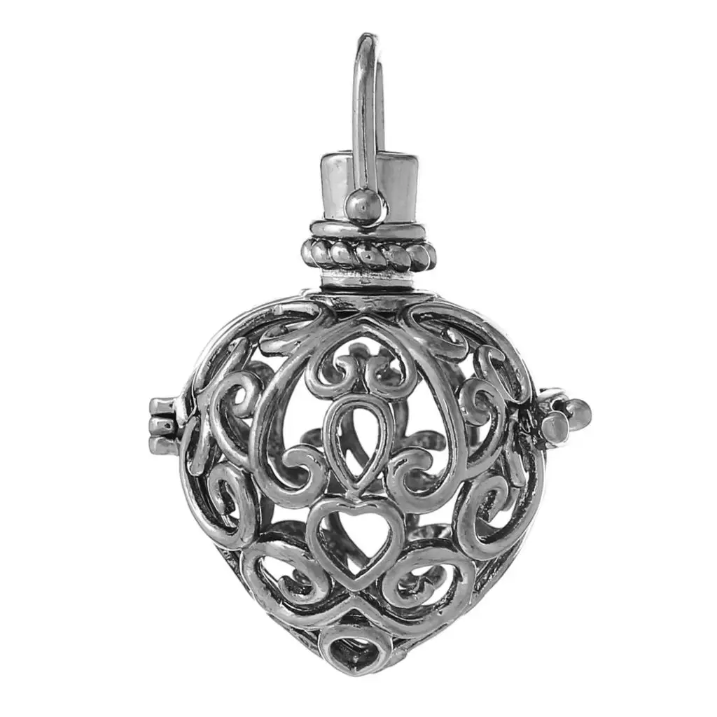 Copper Charm Pendants Heart Wish Box Gunmetal Flower Hollow Can Open 35mm(1 3/8&quot)x 24mm(1&quot) 1 Piece new |