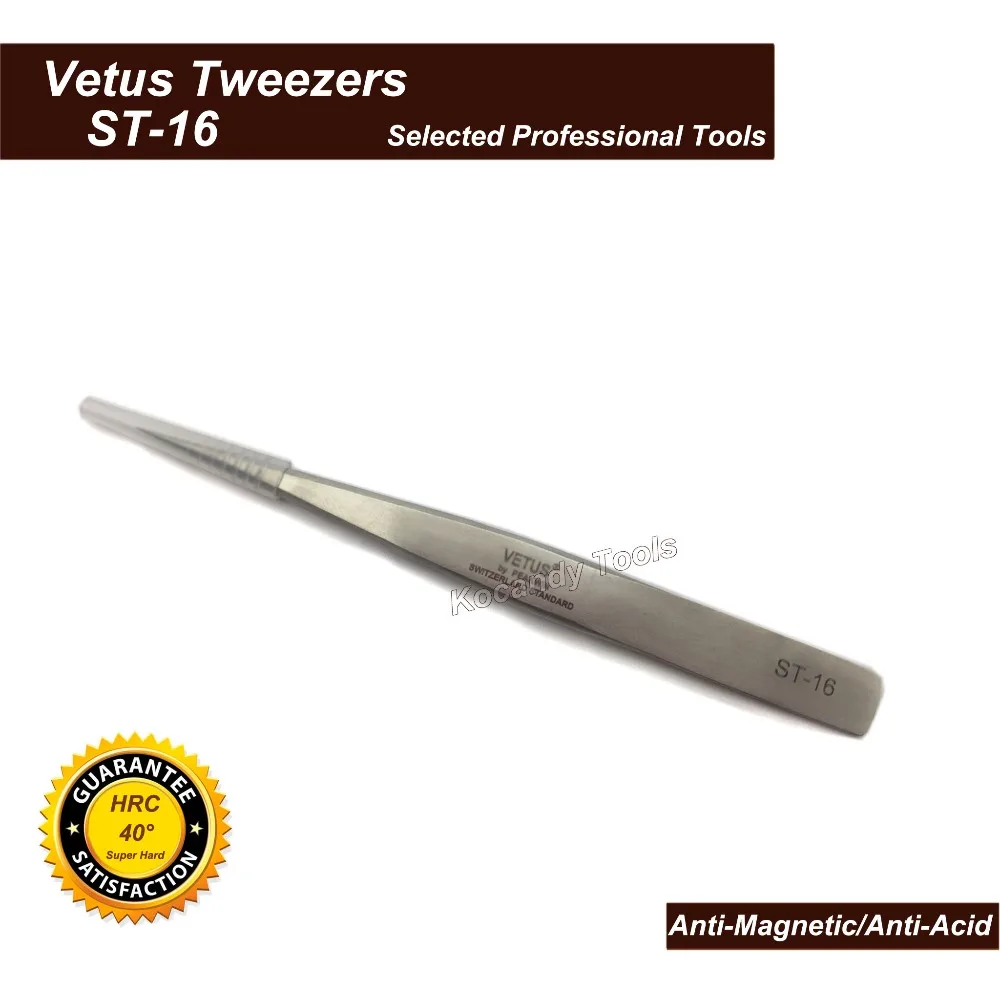 Пинцет «VETUS» ST-16, супер тонкий наконечник, высокое качество, нержавеющая сталь, Супер жесткий антимагнитный и антикислотный прецизионный пинцет