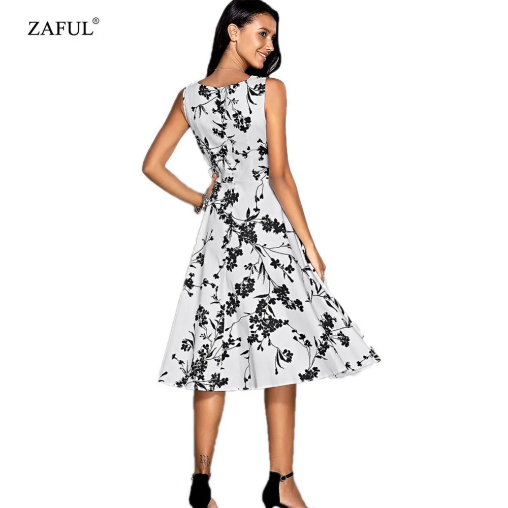 ZAFUL Plus size Women Dress Audrey Hepburn Vintage Sleeveless 1950 60s floral print Party Club Retro Dress Feminino Vestidos (16)