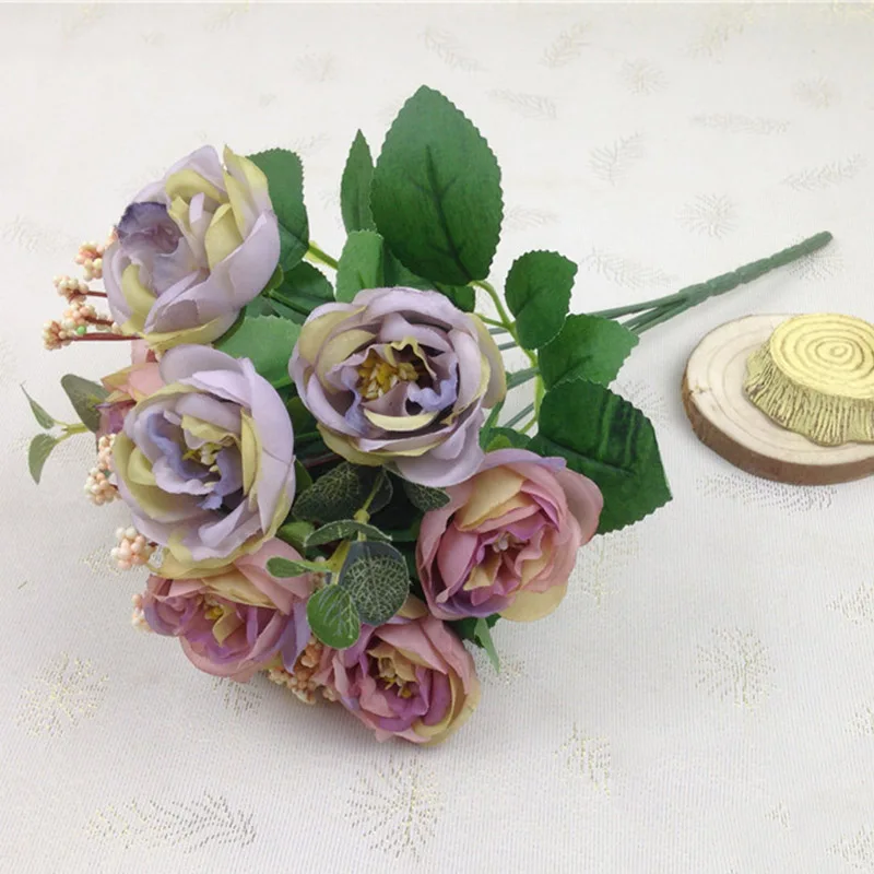 10 голов/букет, искусственный Шелковый цветок, небольшой чайный бутон, имитация романтического чая, роза, Шелковый цветок, свадебное украшение для дома, искусственный цветок - Цвет: D