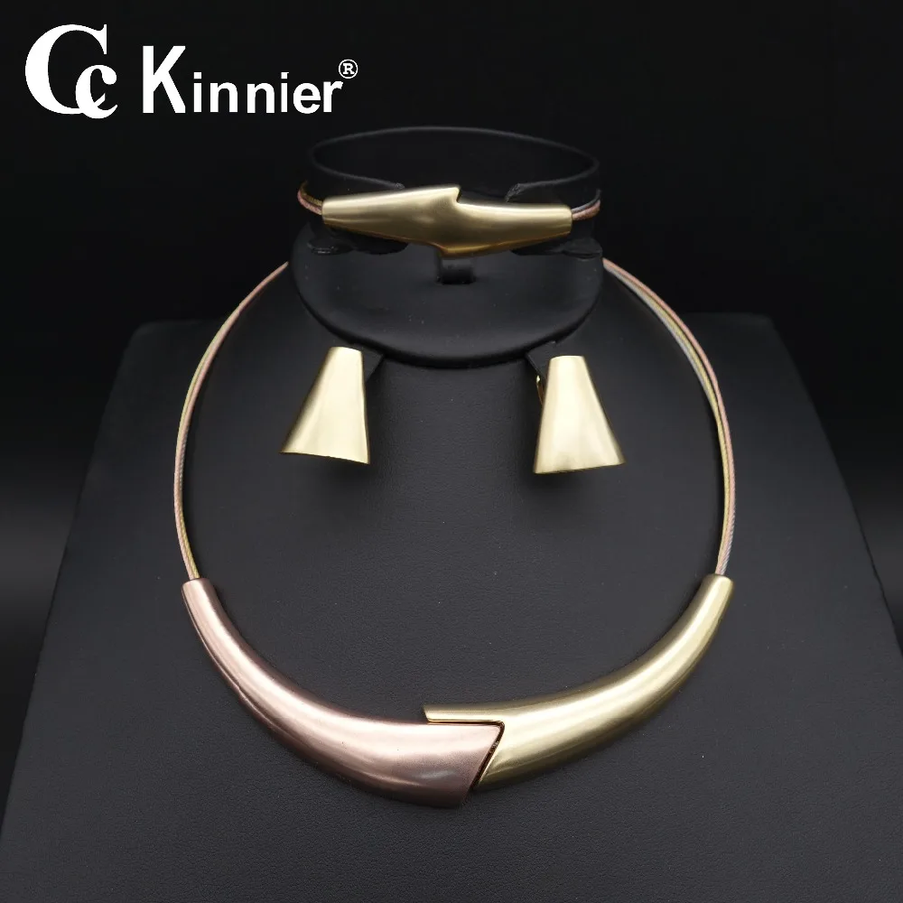 

Cc kinnier Dubai Africa wave golden wedding flowers overflowing wedding jewelry set, high quality party three color jewelry set