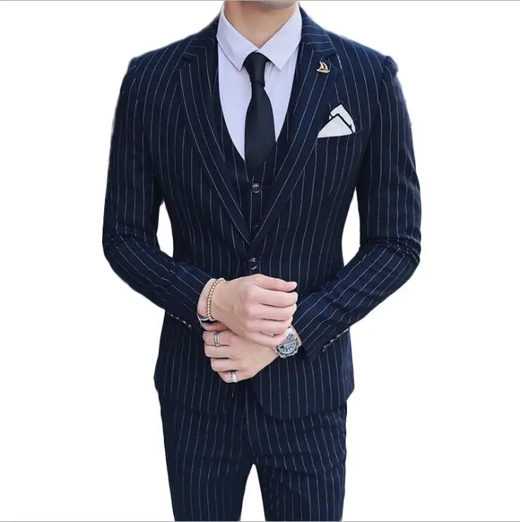 Slim Fit с вертикальными полосами костюм блейзером жилета и брюк для Tuexdos юбочные