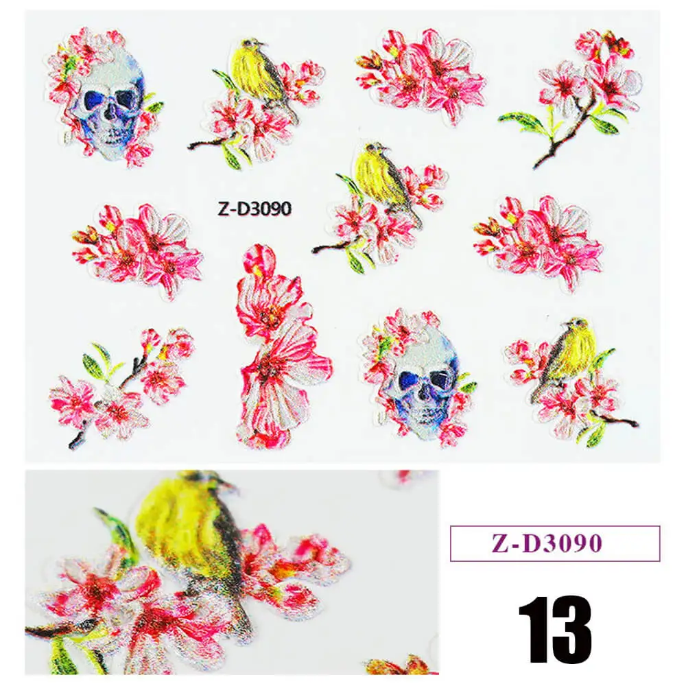 1pc 5D Acrylic Engraved Flower Nail Sticker Embossed Flower Water Decals Empaistic Nail Water Slide Decals 22 Styles DIY Nail Ar - Цвет: 13