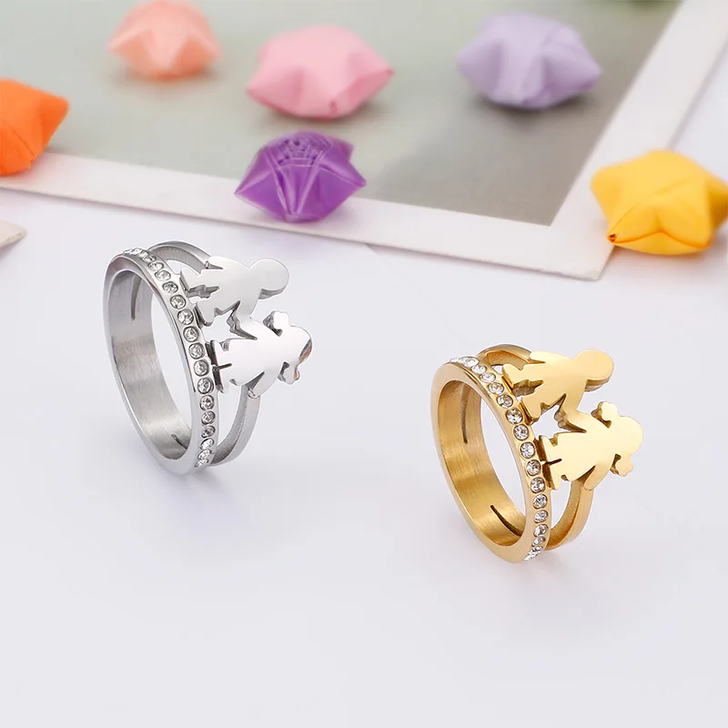 Золотые и серебряные кольца из нержавеющей стали для женщин, трендовые милые Мультяшные кольца с кубическим цирконием для мальчиков и девочек, обручальные кольца, ювелирные изделия, подарок