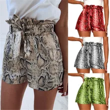 Женские плетеные ремни шорты для йоги средняя талия эластичные свободные змеиный принт короткие брюки женские талии Ringer Drawstring фитнес шорты женские
