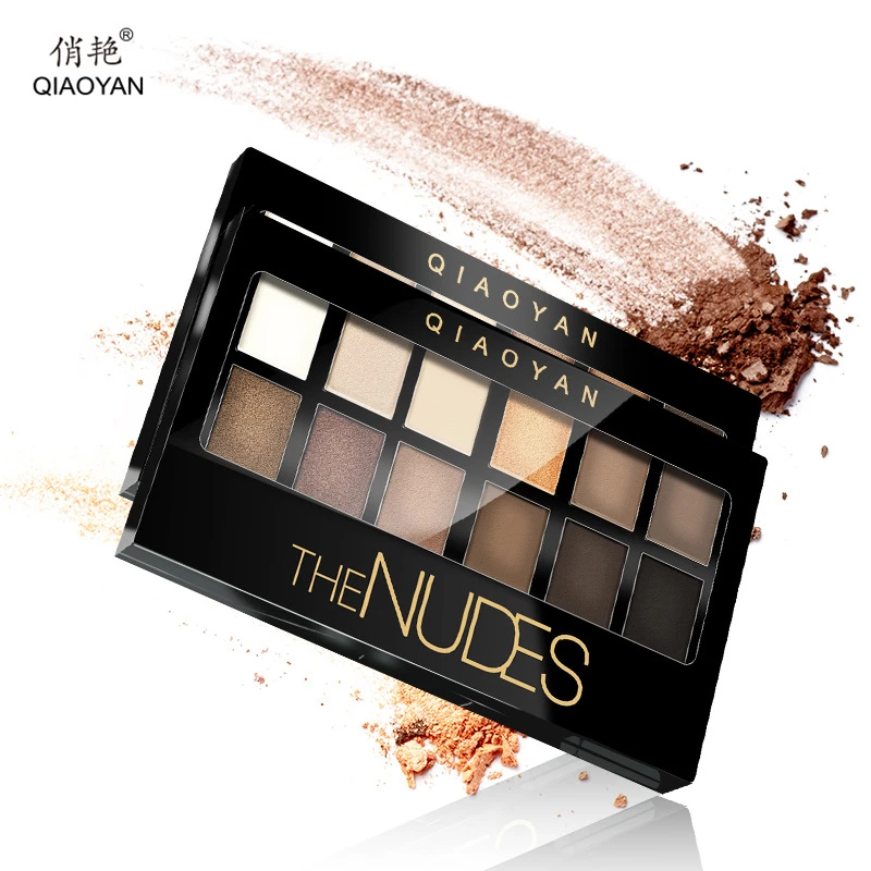 QIAOYAN Nudes Earth Makeup палитра теней для век 12 цветов осветляющие дымчатые тени для век мерцающие матовые профессиональные минеральные водонепроницаемые