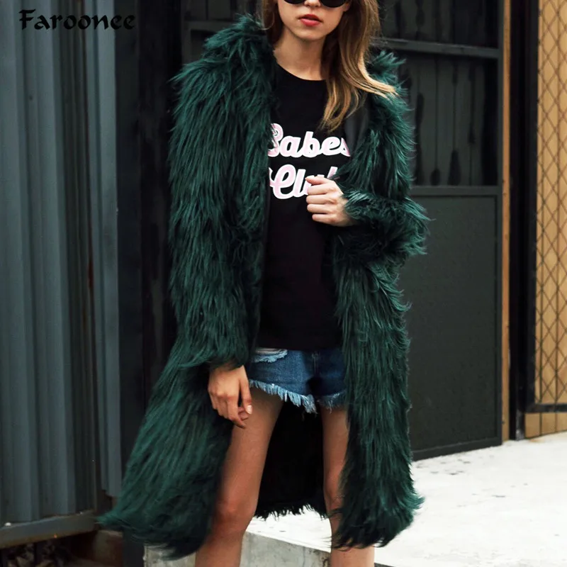 

Hairy Long Style Faux Fur Coat Winter Fluffy Thicken Warmer Hoodie Hooded Coat Chic Outerwear Overcoat Trenchcoats
