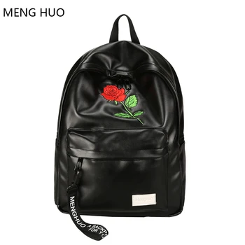 

new college women floral embroidery school bags for boys bagpack mochila notebook black leather backpack men rucksacks for girls