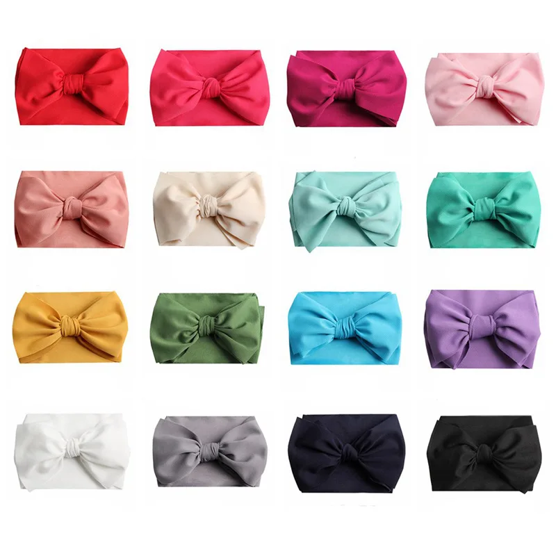 

2019 New Arrival Spring Big Hair Bow Elastic Nylon Headband Waffle Fabric Knot Bow Turban Headwrap Girl Kids Hair Accessories