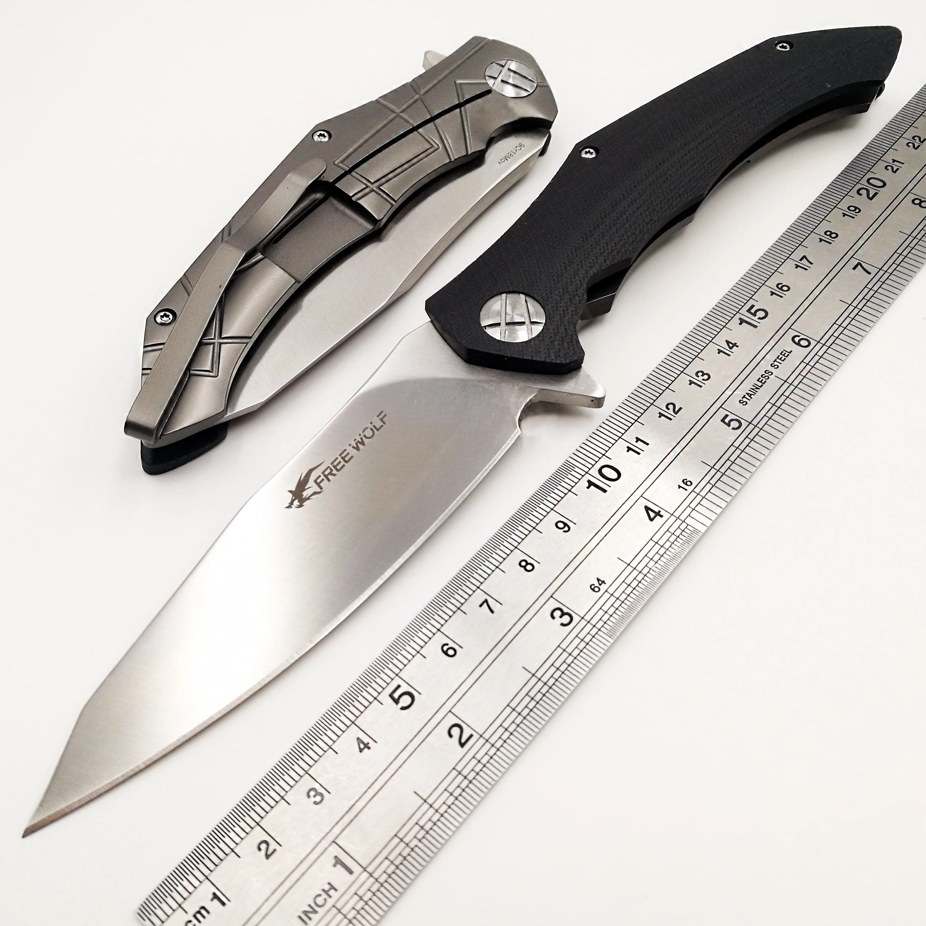 JSSQ Tactical Folding Knife 9Cr18Mov Blade CNC Steel G10 Handle Ball