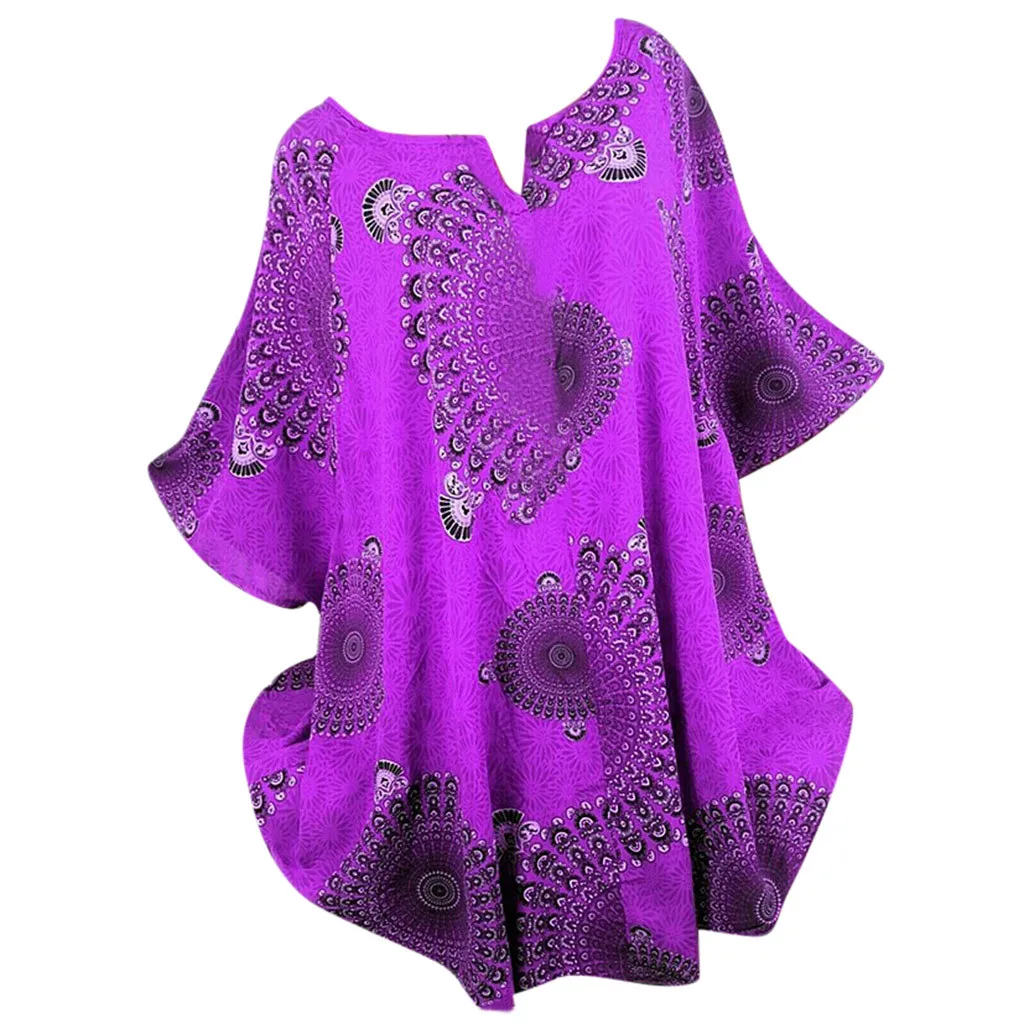 

Women Ladies V Neck Printed Loose Large Size Bat Sleeve women long sleeve crew neck women plus size 7xl#G7
