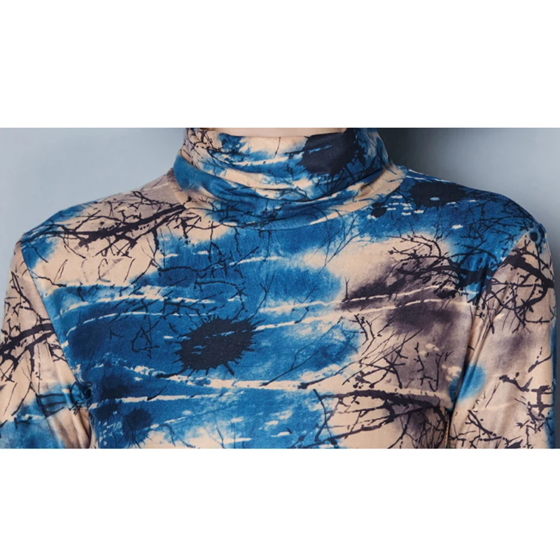 Blusas estampadas de moda para mujer Otoño Invierno cuello alto de manga larga para mujer Tops blusas de talla grande blusas mujer ropa mujer