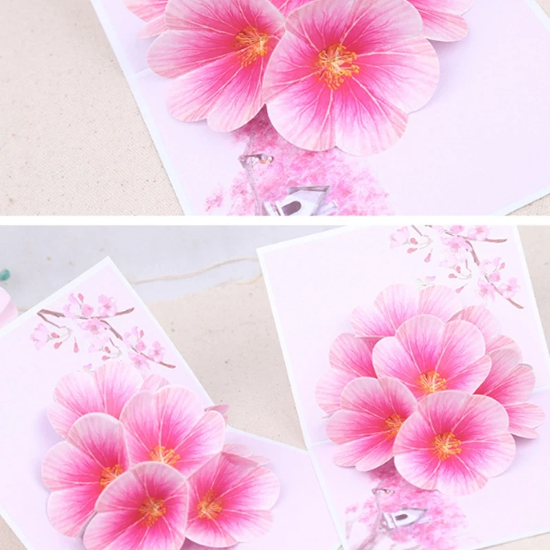  Peach Blossom Greeting Cards Handmade Birthday Wedding Invitation 3D Pop Up Card - 32890046018