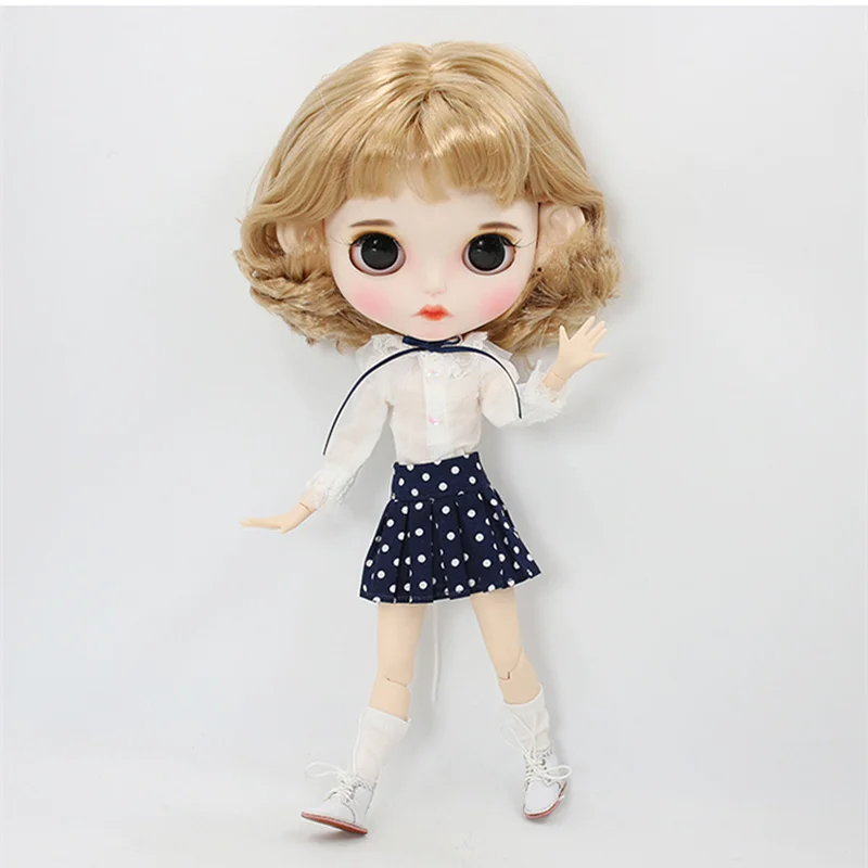 Одежда для 1/6 Blyth icy doll Милая Кружевная белая рубашка юбка в горошек с носками