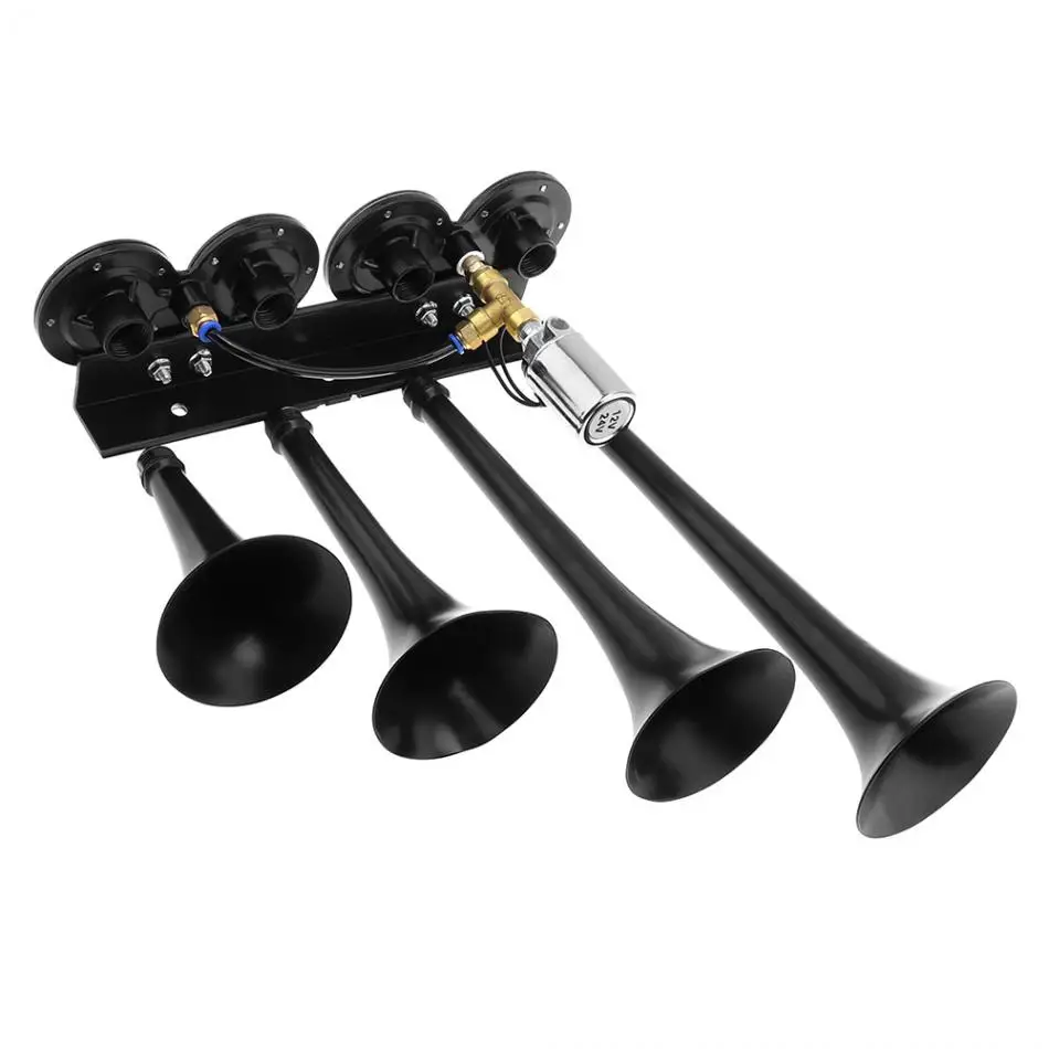  12V/24V 185dB Car Air Horn Super Loud Four Trumpet Compressor for Auto Car Vehicle Truck Train Boat