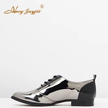 Слипоны, оксфорды на плоской подошве, разноцветные, со шнуровкой, светоотражающие лоферы, вечерние женские туфли на плоской подошве, с круглым носком, размера плюс 44, 45, NANCYJAYJII