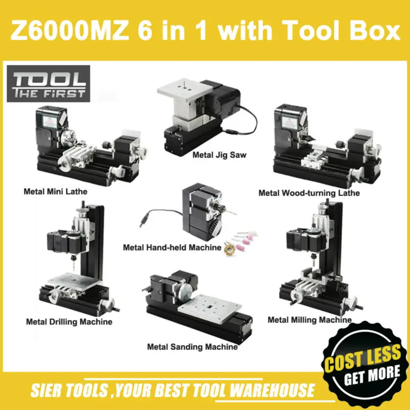 

Z6000MZ 24W Metal 6 in 1Mini Lathe with Tools Box /24W,20000rpm DIY metal 6in1 mini machine kit in storage box