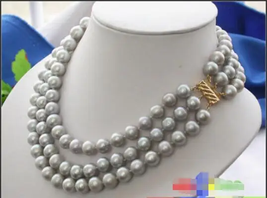 

Hot sale new Style >>>>>BEAUTIFUL AA+++ 3ROW 11MM ROUND GRAY FRESHWATER PEARL NECKLACE
