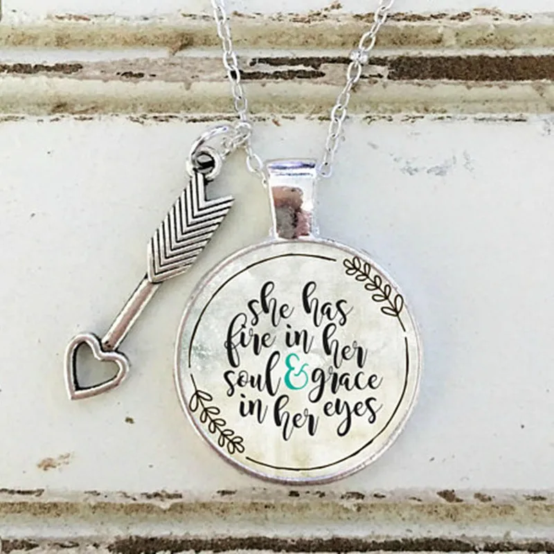 

She has FIRE in her Soul and Grace in her EYES CHARM Pendant, Inspirational charm necklace, gift for her, Inspirational Pendant