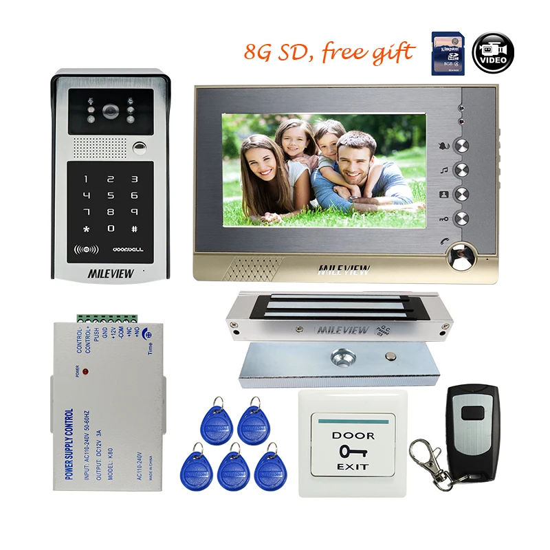 MILEVIEW проводной 7 &quotэкран запись видео домофон системы + металлический RFID код