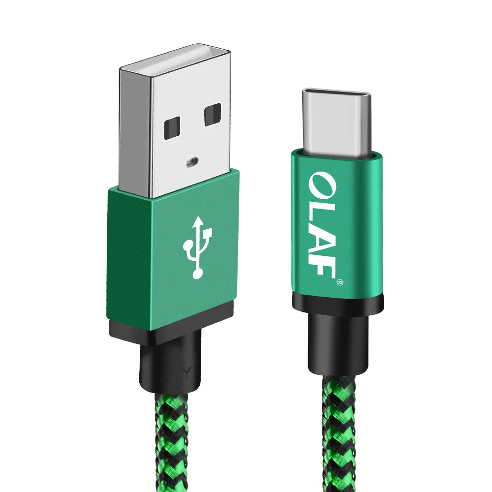 Олаф usb type-C кабель 1 м 2 м 3 м кабель для быстрой зарядки type-C кабель для передачи данных зарядное устройство USB-C для samsung S8 S9 S10 Xiaomi huawei P30 Pro - Цвет: Green