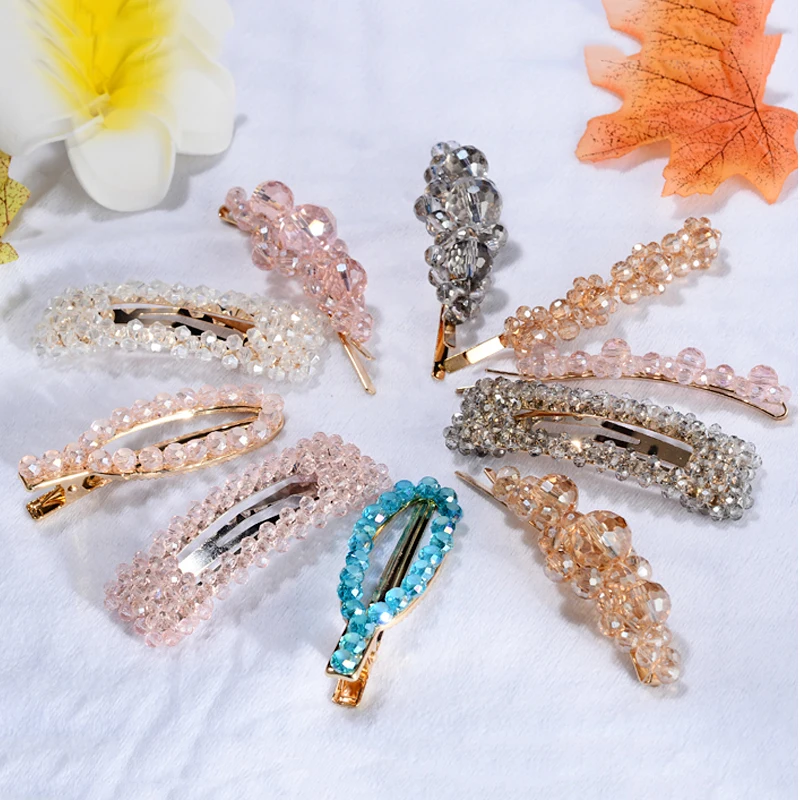 

2019 New Ins Luxury Shine Crystal Hair Clips Rectangle Barrette Hair Pin Beads Hairband Hair Ornaments Headband Head Jewelry