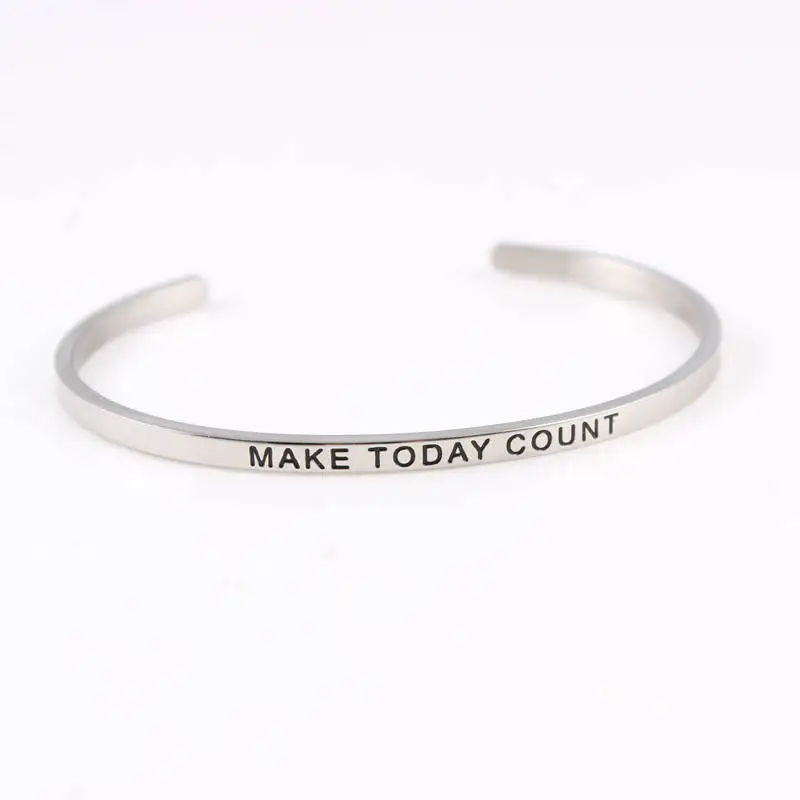 

5PCS MAKE TODAY COUNT Stainless Steel Engraved Positive Inspirational Quote New Cuff Bracelet Mantra Bangle