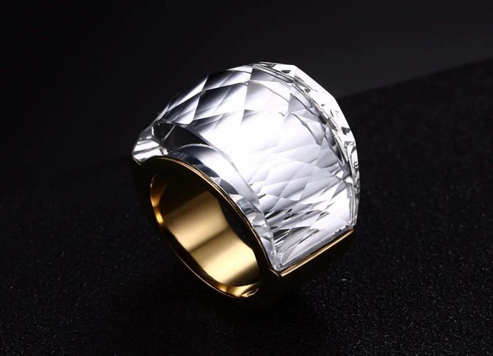 Large Rings For Women Wedding Jewelry Big Crystal Stone Ring Stainless Steel Wedding Rings