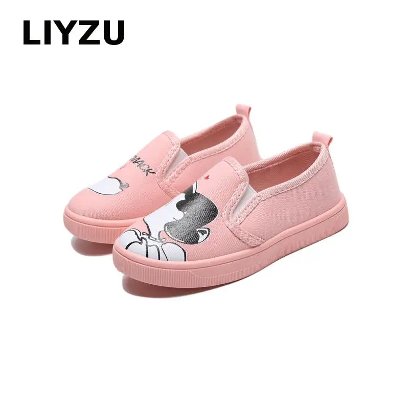 

2019 Spring New Children's Casual Shoes Printing One Pedal Canvas Shoes Primary School Girls Flat Casual Cartoon Board Shoes