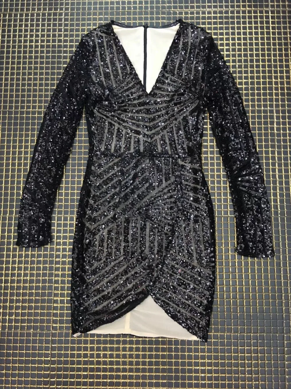 Élégant Maille Fête or Designer Paillettes D'hiver Robe Femmes De 2019 Noir Mini Sexy Bling Dentelle Noir Or Tenue P6n4UBqYw