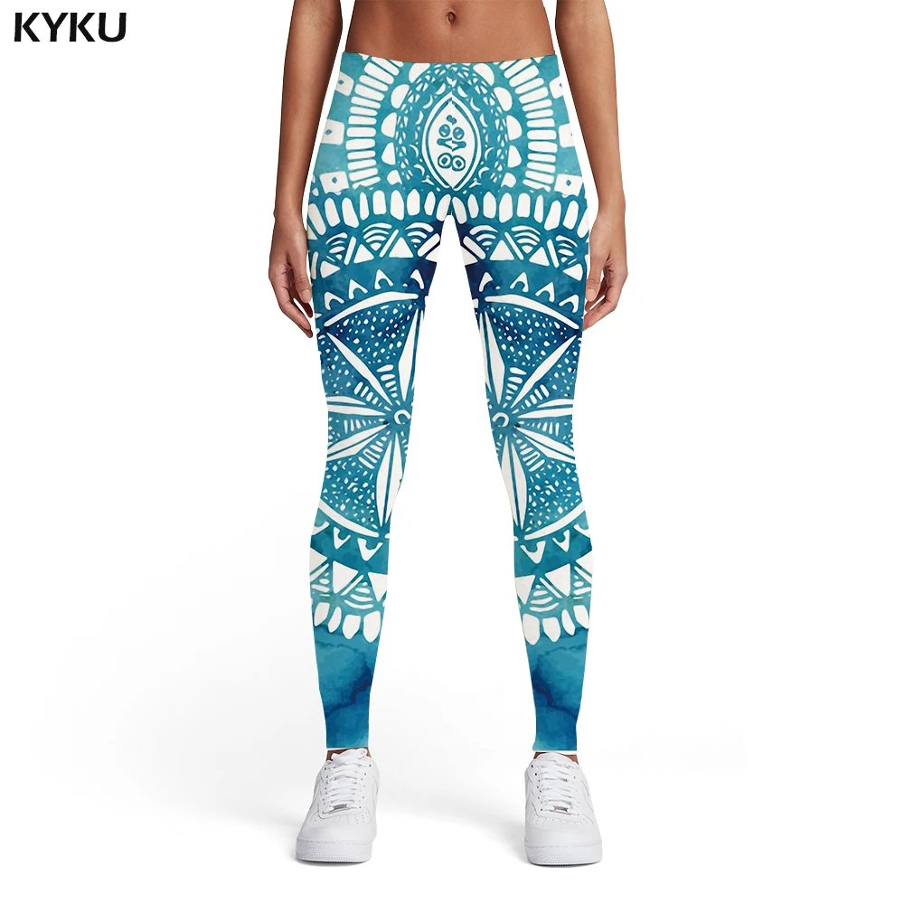 

KYKU Graphics Leggings Women Art Spandex Blue Sexy Graffiti Trousers Geometric Printed pants Womens Leggings Pants Jeggings