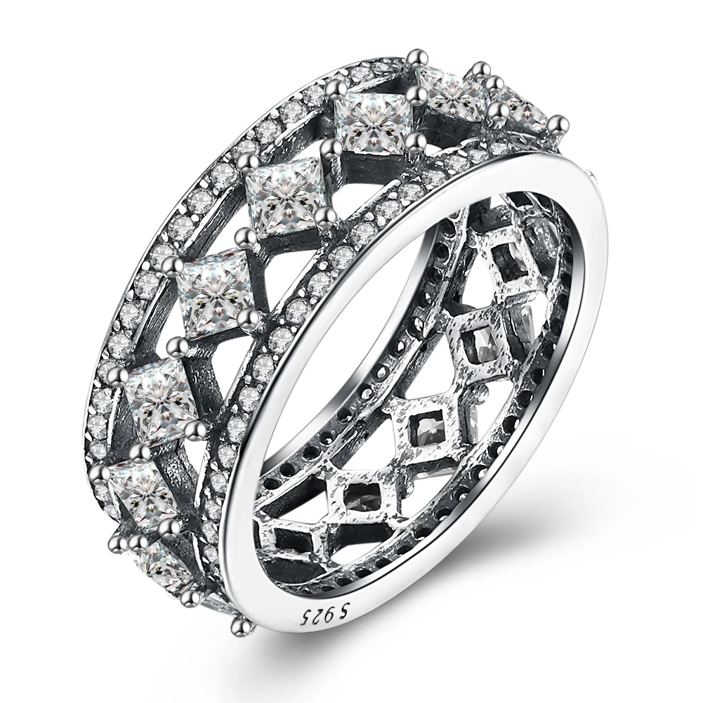 

Women Retro 925 Sterling Silver Rings Hollow Rhombus Line 3A+ CZ Zircons Rhinestones S925 Wedding Rings for Lady Paryt Jewelry