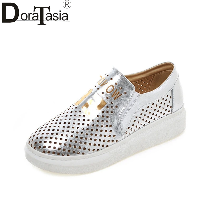 

DoraTasia 2018 Summer Brand Hollow Flat Breathable Loafers Patent Large Size 34-43 Shoes Woman Platform Date Women Shoes