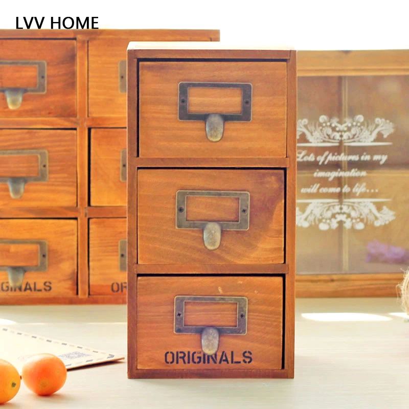 

LVV HOME retractable drawer type storage cabinet/Solid wood jewelry box cosmetic esktop decoration storage box