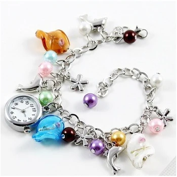 

YCYS! New Fashion Dolphin Beads Ladies Girl BANGLE BRACELET Quartz Watch For Women