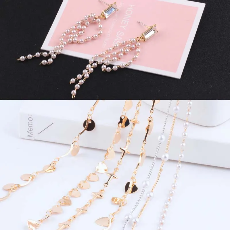 

DIY Earrings accessories genuine gold plating jewelry making chain pearl love wafer handcrafted necklace bracelet material