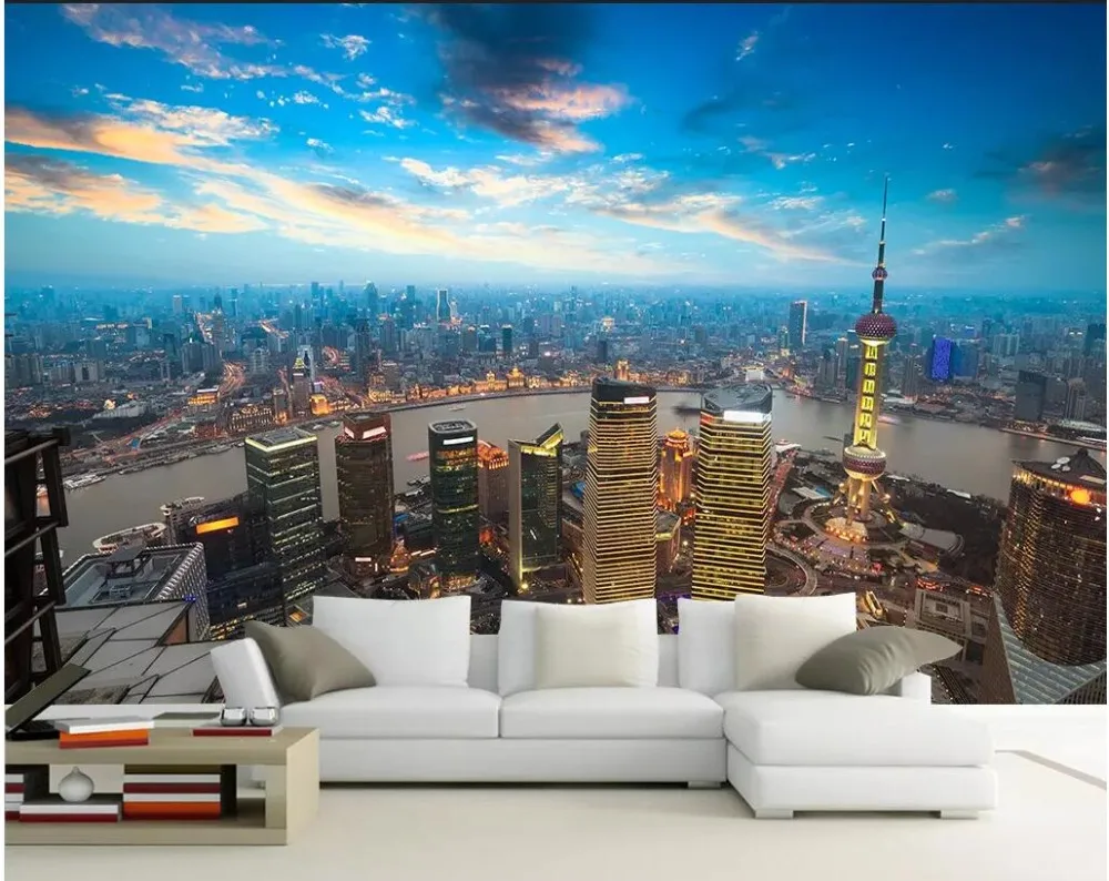 

3d wall papers custom photo mural Shanghai Oriental Pearl Tower evening scenery Home decor living room wallpaper for walls 3 d