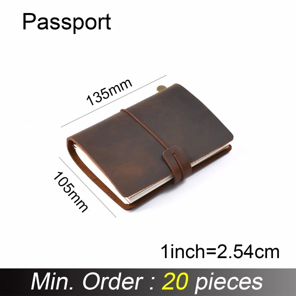

50 pieces / lot Passport 135x105mm Genuine Leather Notebook Handmade Vintage Cowhide Diary Journal Sketchbook Planner