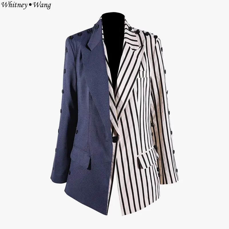 

WHITNEY WANG 2019 Spring Fashion Streetwear Designer Style Colors Contrast Patchwork Detachable Blazer Women Coat