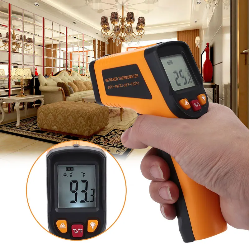 

Yellow Black Infrared Thermometer with LCD Forehead Temperature Industrial Thermometer Body Temperature Measuring Tools