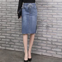 3xl плюс размер джинсовая юбка весна осень женские джинсовые юбки тонкая высокая талия соблазнительно обтягивающее бедра джинсовая юбка Женская плиссированная юбка