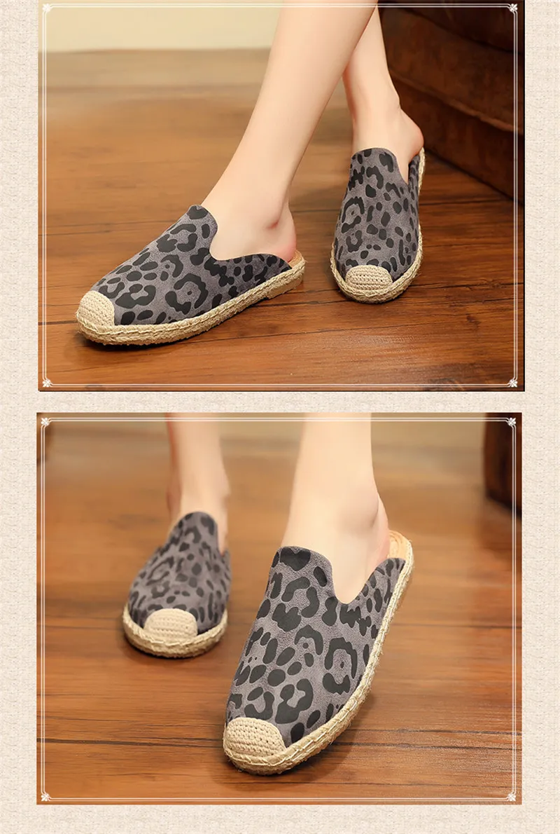 Lady Slippers2019 New Summer Sexy Casual Mules Shoes Round Toe Canvas Leopard Slides Footwear Slip on Fisherman Woman Espadrille (22)