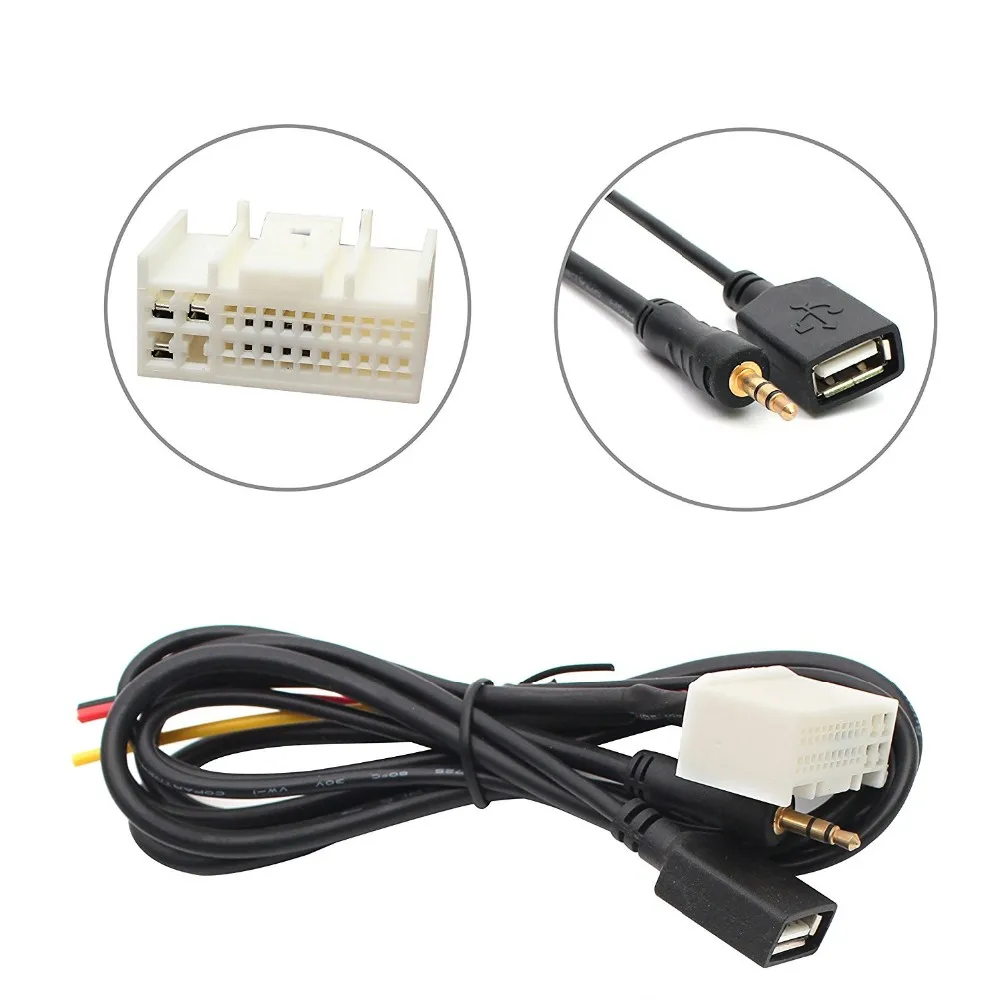 Car Stereo Aftermarket Radio Antenna Wire Harness USB 3.5mm connecter for 2011 2012 2013 Hyundai Kia (1)