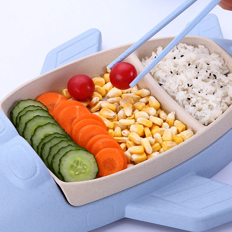Cartoon Baby Dishes Bamboo Fiber Sub-grid Plates Creative Airplane Children Tableware For Infant Kids Feeding Dinnerware Sets