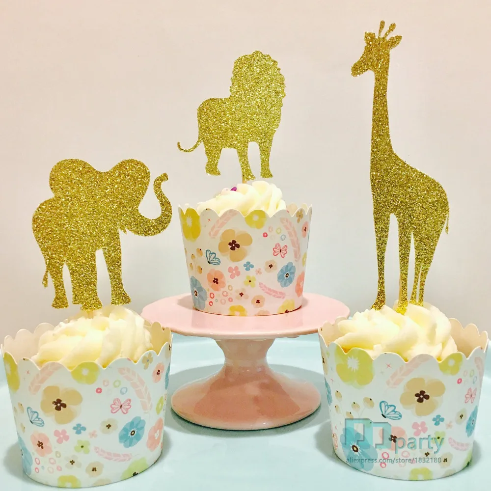 

12pcs Safari glitter Giraffe elephant lion cupcake toppers, Animal cupcake toppers, Zoo cupcake toppers