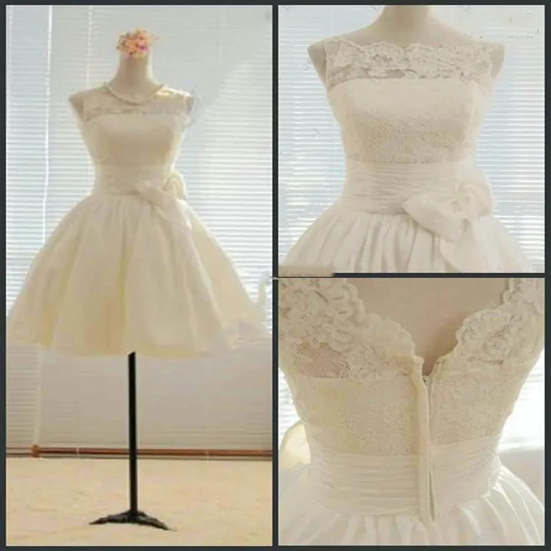 

2019 Hot Sell Actual Image Short Beach Wedding Dresses Lace and Taffeta A-line Mini Sleeveless Bridal Gown Vestidos de novia
